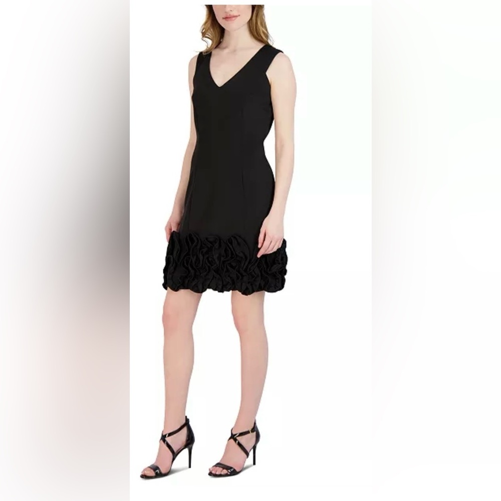 Donna Ricco Black Mini Dress with Floral Hem